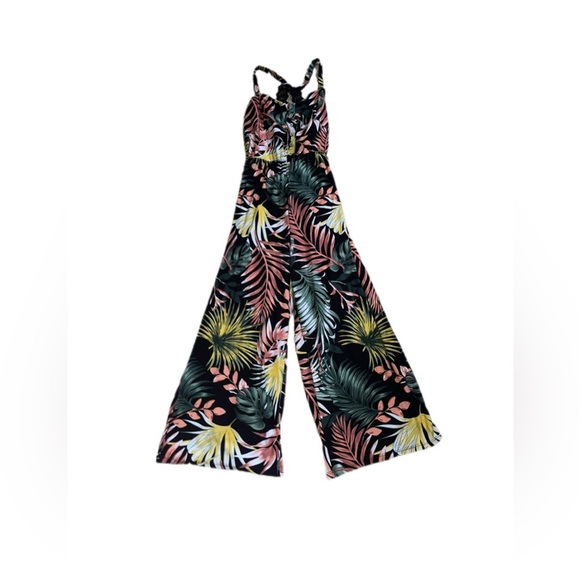 No Boundaries Floral Sleeveless Tropical Jumpsuit Wide Leg Juniors Large 11-13 - Picture 1 of 8